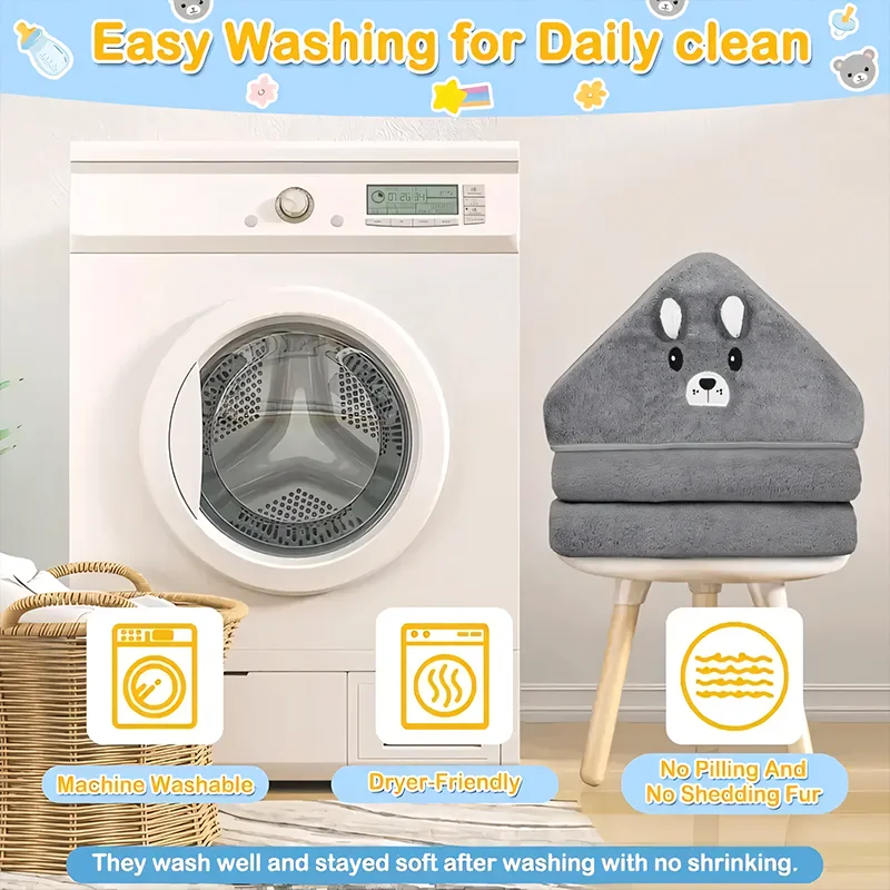Asciugamano da Bagno per Neonati in Microfibra Ultra-Morbida, Design Cartone Animato, Alta Assorbenza, Unisex per Neonati e Bambini, Regalo Ideale per il Doccia - immagine 6