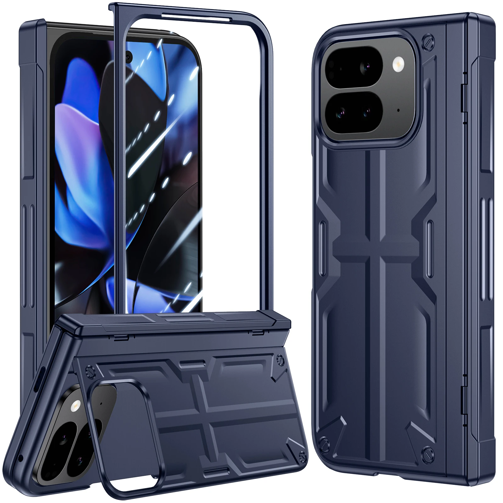 POVSCAE Full-Coverage Hinge Protection Slim Shield Armor Case with Stand and Screen Protector