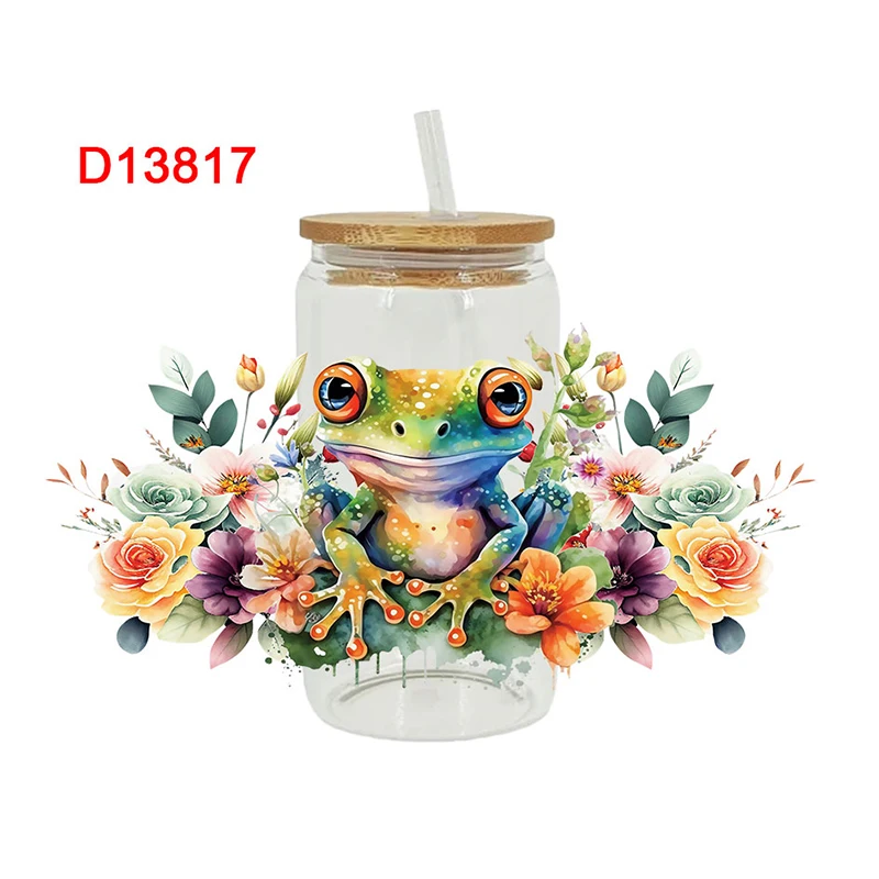 UV DTF Transfer Sticker Animal Frog Turtle for 16oz Libbey Glasses Wraps Bottles Cup Can DIY Waterproof Decals D13817