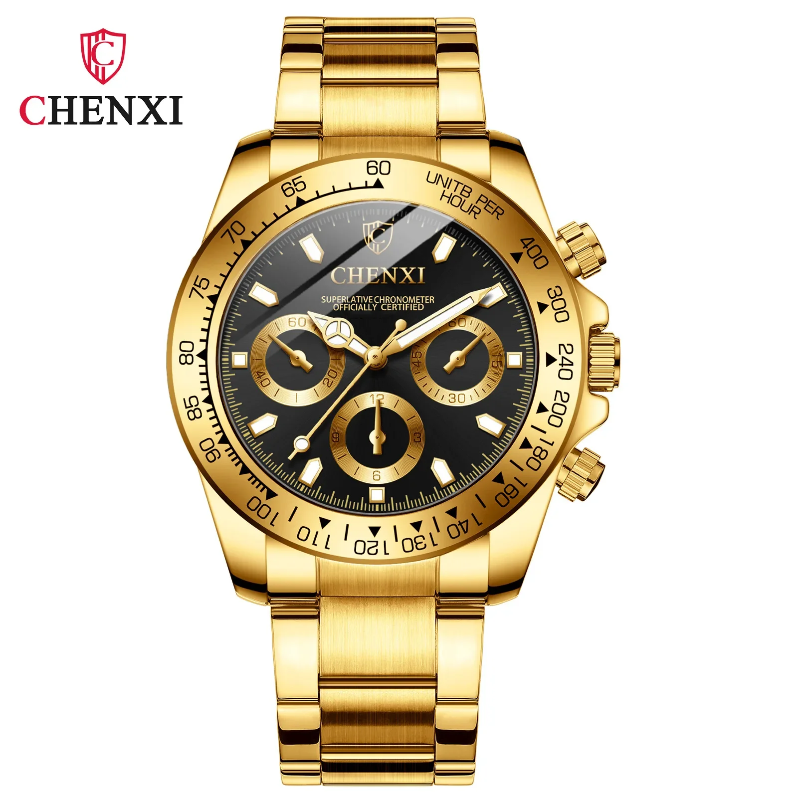 CHENXI Luxury Men Fashion Business Wristwatch Casual Quartz Watches Gold Color Stainless Steel Waterproof Quartz Watch Men