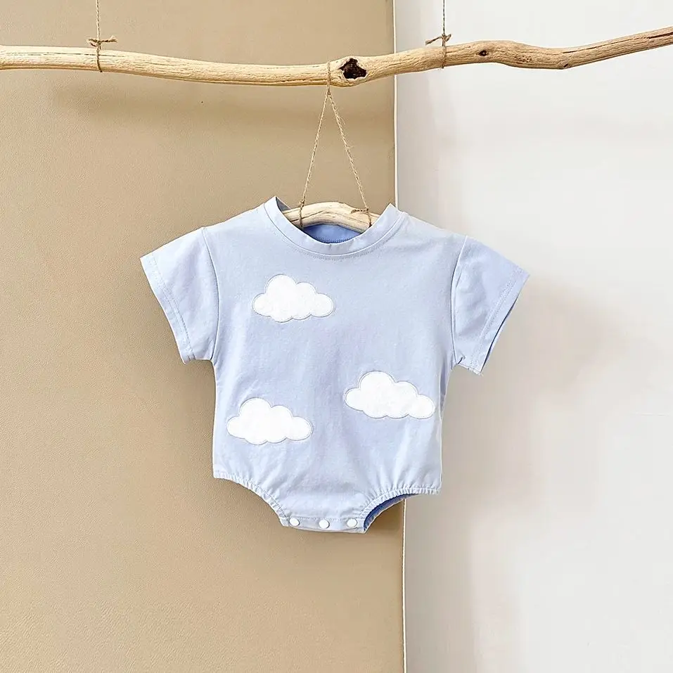 Ins Newborn Baby Girls Summer Rompers Boys Short Sleeved Triangle Jumpsuit Cute Clouds Toddler Bodysuit 0-18 Months 5