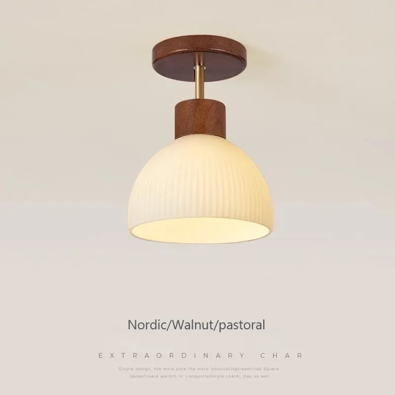 

Nordic LED Wooden Ceiling Light Walnut Fixture Living Room Aisle Corridor Study Bedroom Lamps Lighting Lamps Indoor Decor
