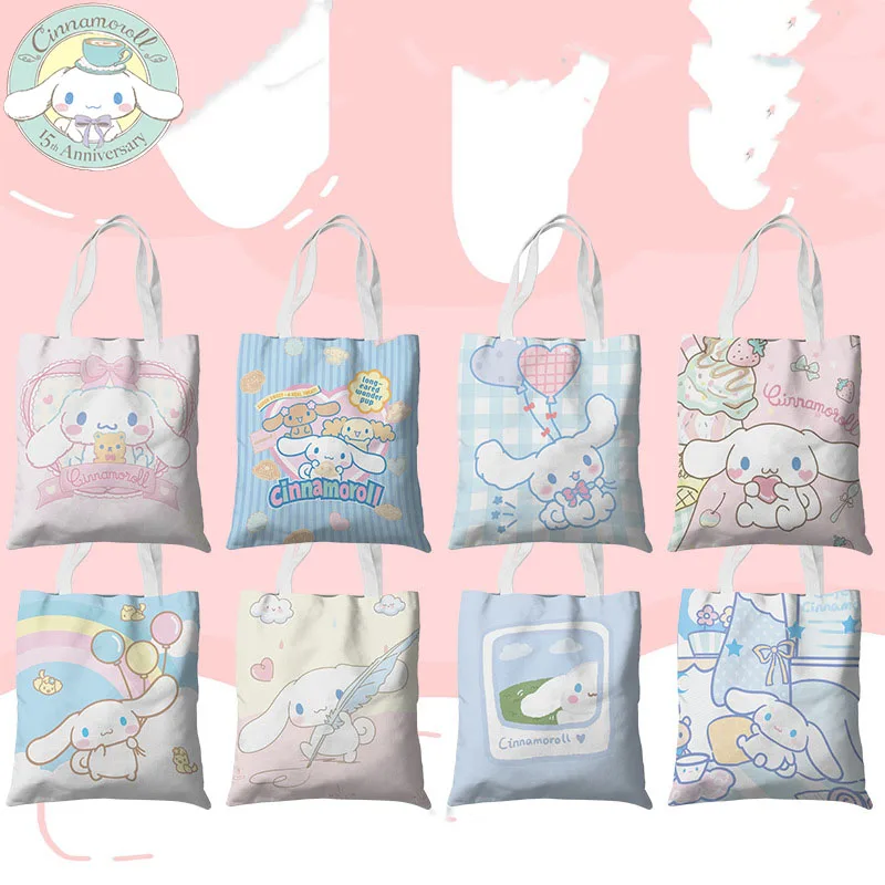 

Sanrio Cinnamoroll Kawaii Двусторонняя Холщовая Сумка Аниме периферийная Корейская версия Студенческая сумка Сумка Для Покупок Сумка для документов