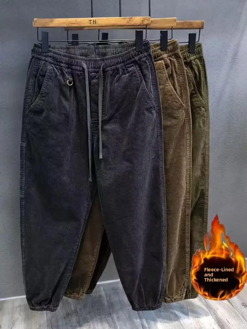 Corduroy Harajuku Sle Men's Casual Pants Thiened Fce Autumn Winter Loose Fit Workwear Trousers Youth Active Sle