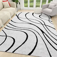 Modern Abstract Washable Rugs Non Slip Black and White Wave Carpet Geometric Striped  Area Rug for Living Room Office Floor Mat 1