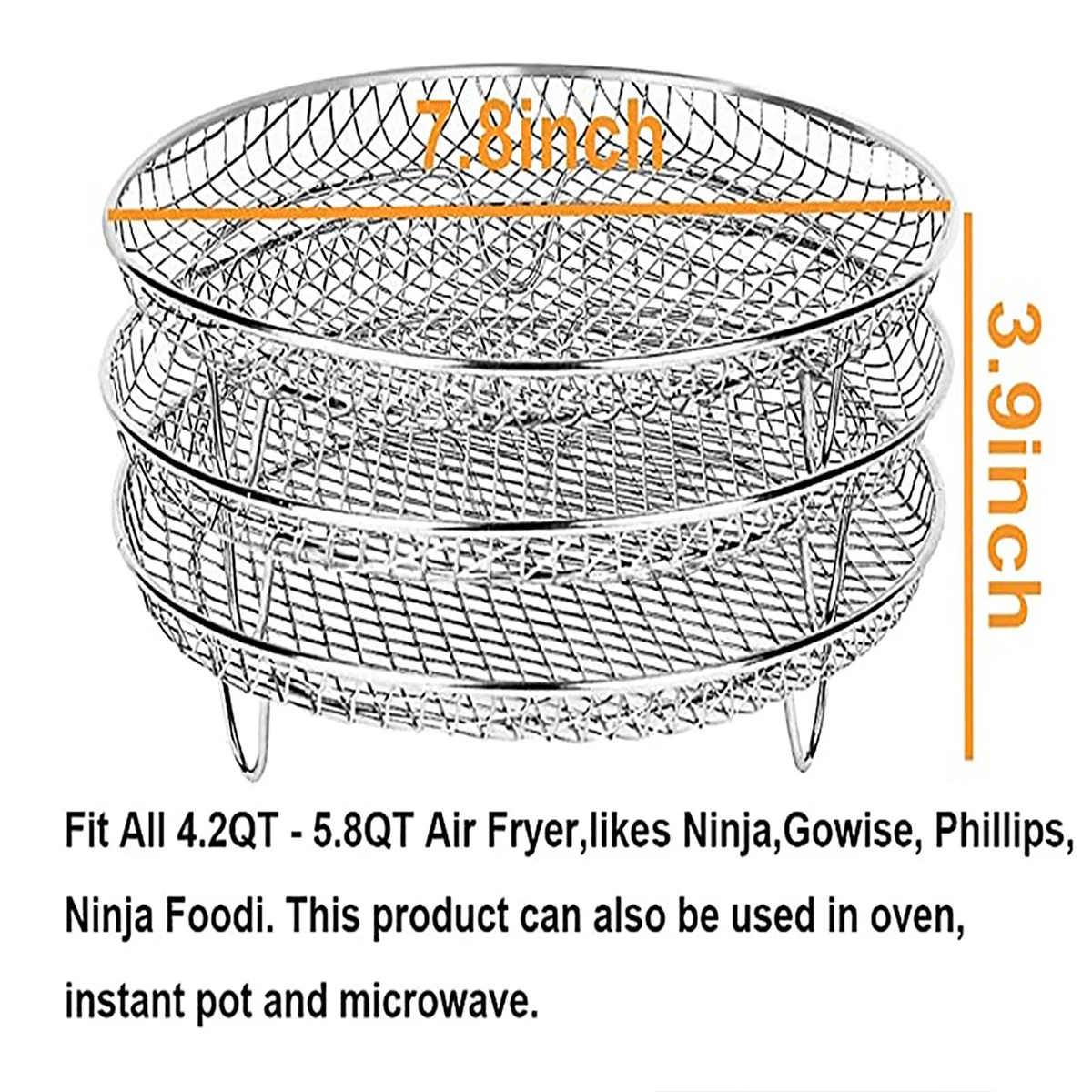 3-Tier Stackable Air Fryer Racks - 304 Stainless Steel Dehydrator Trays With Food Clip For Ninja Foodi Models - View #4