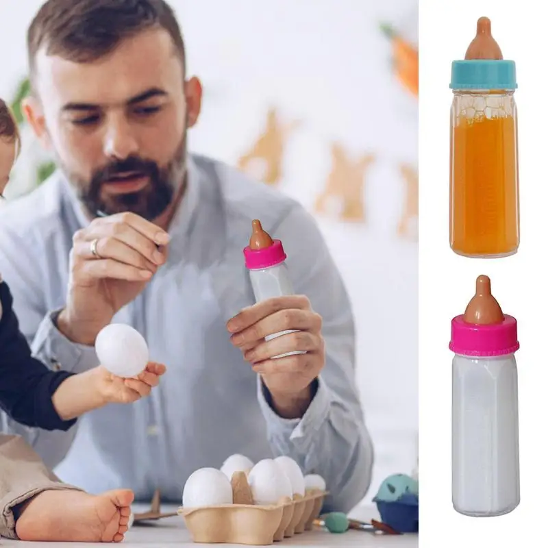 Doll Bottles With Disappearing Liquid for Kids Milk Juice Bottles Newborn Dolls Nipple Bottle Disappears Dollhouse Play Toy