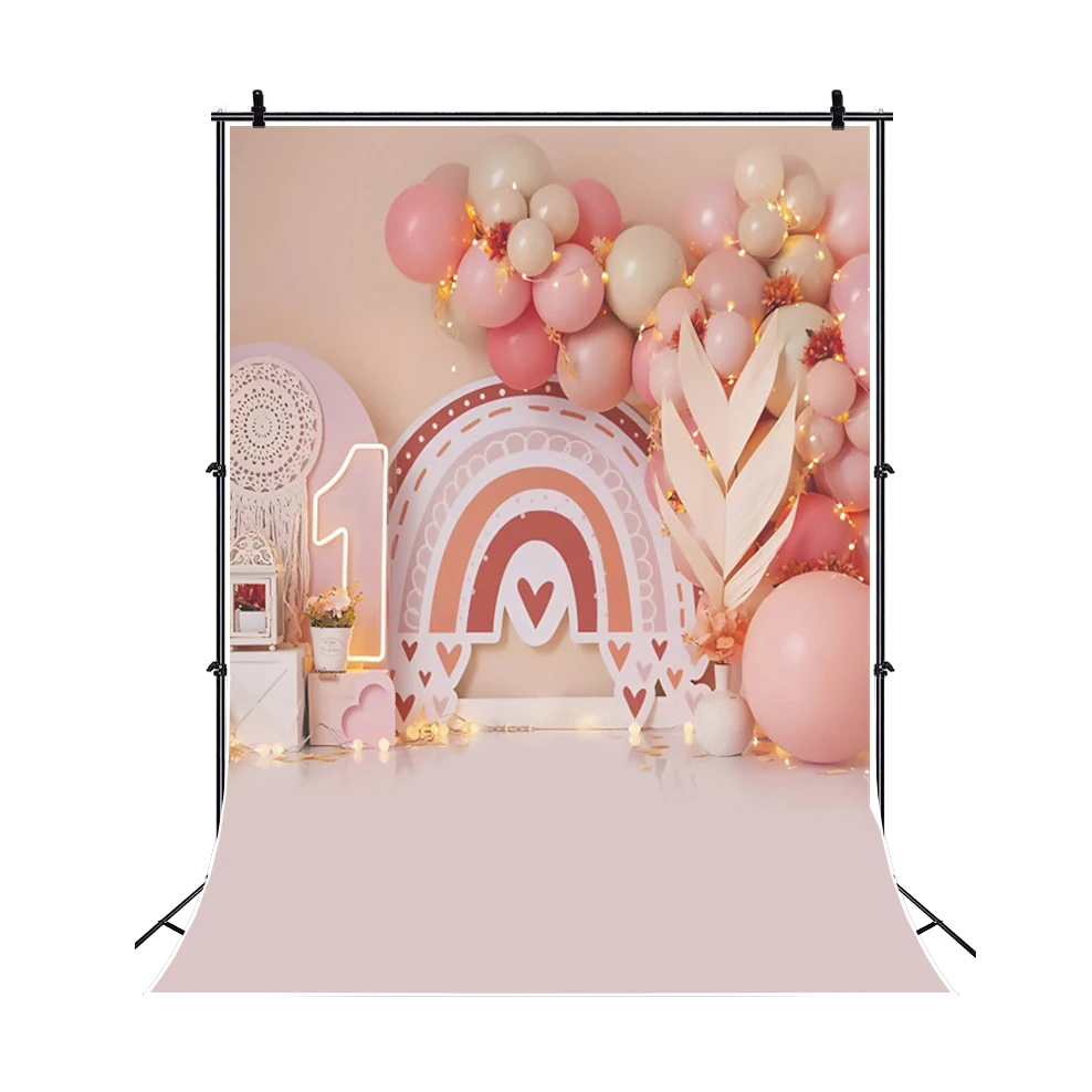 Baby 1st Birthday Photography Backdrop for Boy And Girl Baby Shower Balloon Flower Party Decor