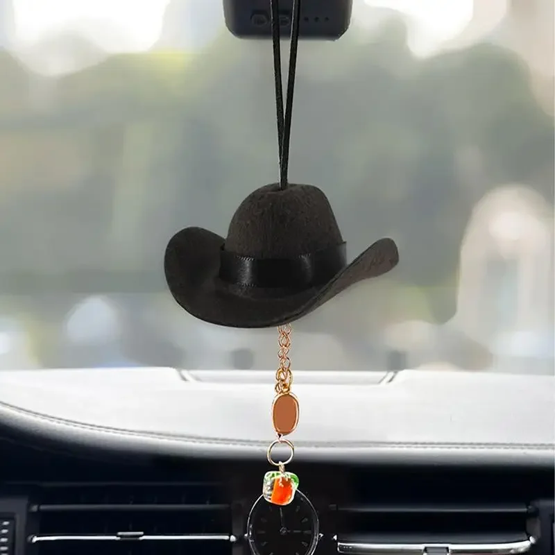 Cute Cowboy Hat Car Ornament – Fabric Pendant Decor for Women & Men, Fun Road Trip Automotive Interior Accessory