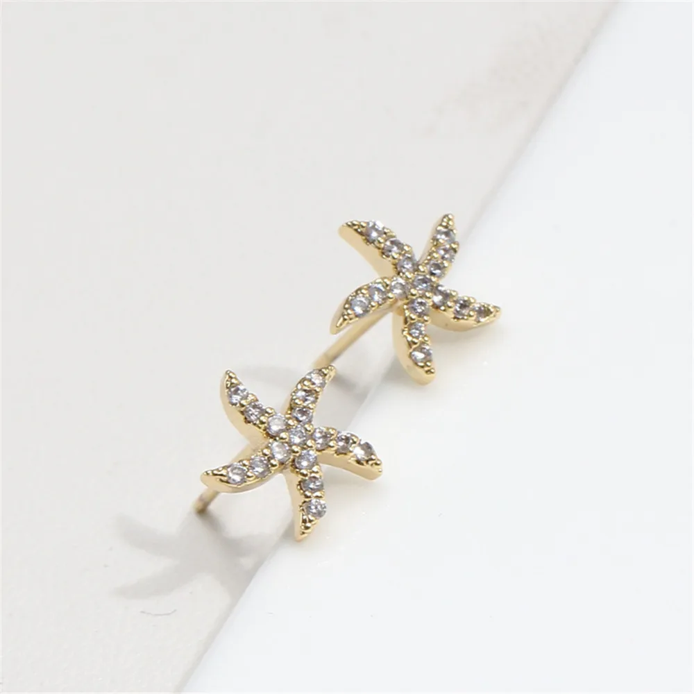 

Gold Plated Genuine Gold Process, Starfish Zircon Earrings, Bottom Earrings, 925 Silver Pearl DIY Accessories