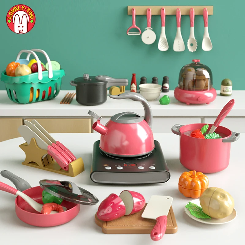 

Kids Kitchen Toy Food Pretend Play Cooking Set Children's Knife For Cutting Fruit Pots Pans Utensils Cookware Game Gifts