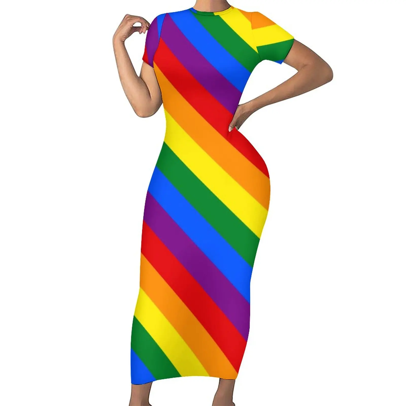 Vestido largo de manga corta con estampado de bandera del orgullo Gay,  traje Sexy con estampado de arcoíris LGBT, talla grande _ - AliExpress  Mobile