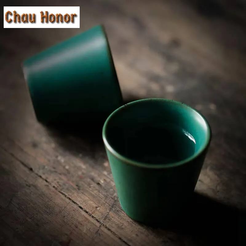 2pc /set Japanese Style Turquoise Coarse Ceramic Small Capacity Teacup Household  Kung Fu Tea Set Tea Ceremony Accessories 55ml