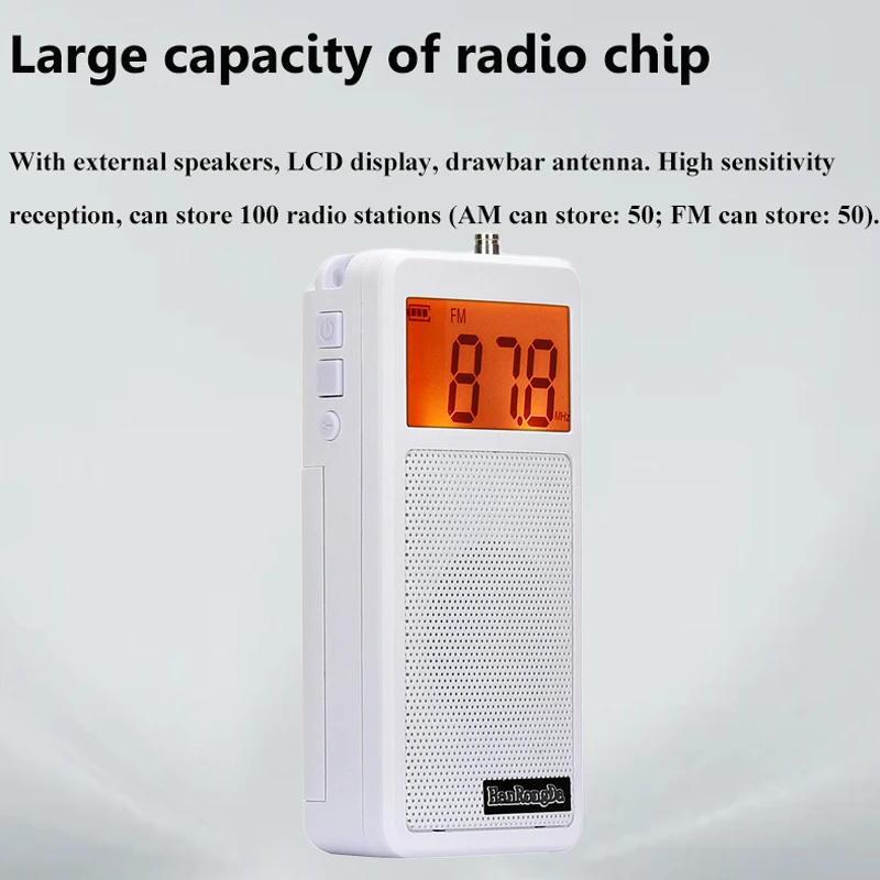 Mini Pocket FM AM Radio Orange Backlight LCD Display Radios with Full Range Speaker Support Alarm Sleep Timer 2*AAA Batteries