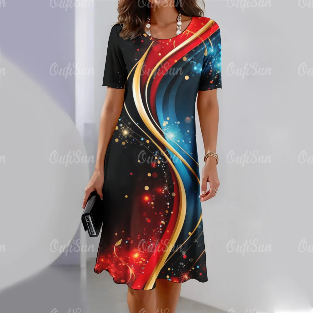 

2024 New Women's Dresses Stripe Print Elegant & Beautiful Midi Dresses Plus Size Female Summer One-piece Dress Free Shipping
