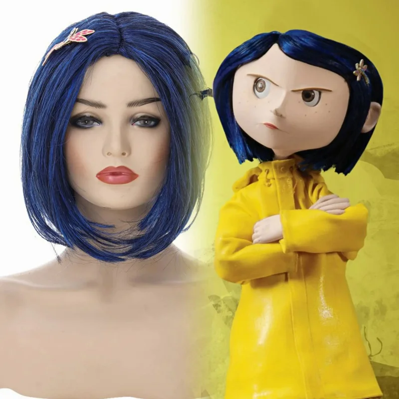 

Horror Fairytale Movies Coraline Cosplay Costume Wig Yellow Coat Secret Door Adult Kid Women Halloween Party Scary Roleplay Suit