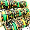 Wholesale 30/50/100pcs Handmade Leather Bracelets Bob Marley Rasta Jamaica Fashion Cuff Jewelry Party Gift Mix Red/Yellow/Green 5