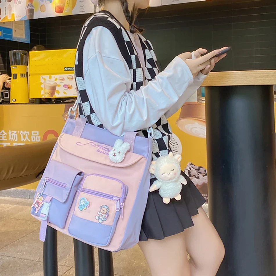 Women Handbags Large Capacity Tote Bags Trendy Nylon Patchwork Shoulder School Book Bag for Teenage Girls Fashion Student Handbag Crossbody Sac