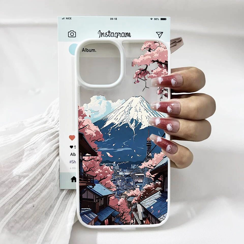 Anime-Inspired Sunset Mountain Landscape Pink Phone Case – Stylish Hard Cover