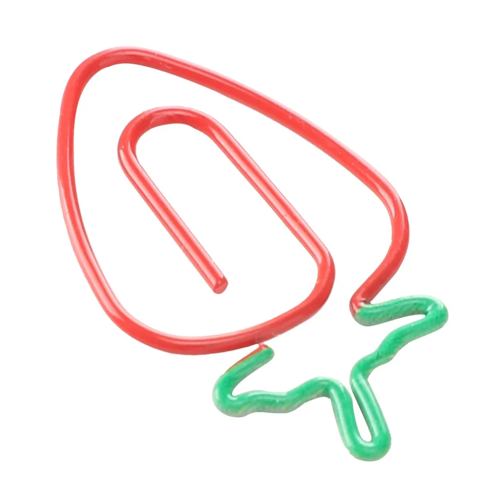 20개 플라스틱 2색 종이 클립 빨간색과 녹색 딸기 모양의 과일 모양 종이 클립 3*1.7cm 재미있는 디자인 사무용품