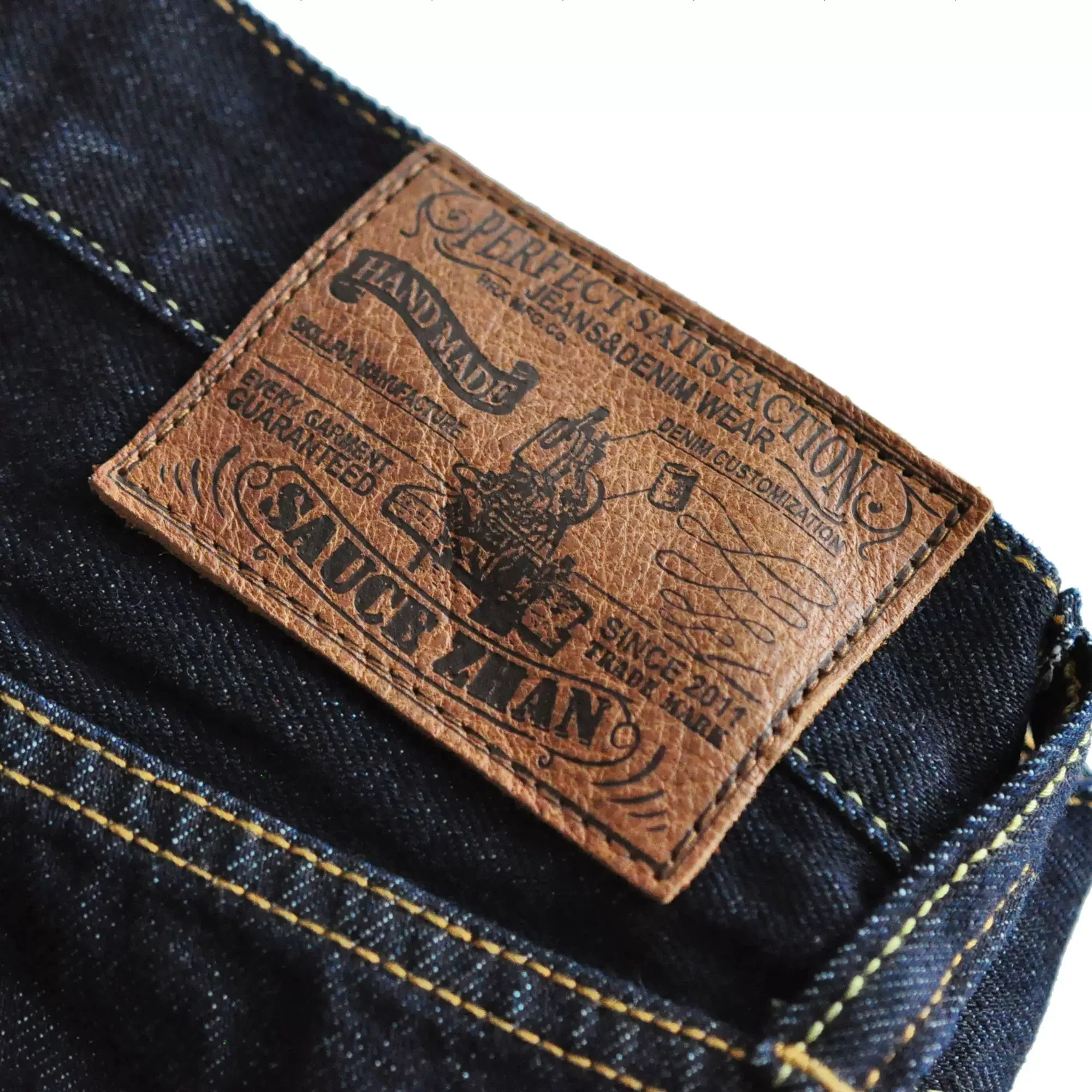 SauceZhan 남성 반바지 진 반바지 인디고 셀비지 데님 여름 캐주얼 레귤러핏