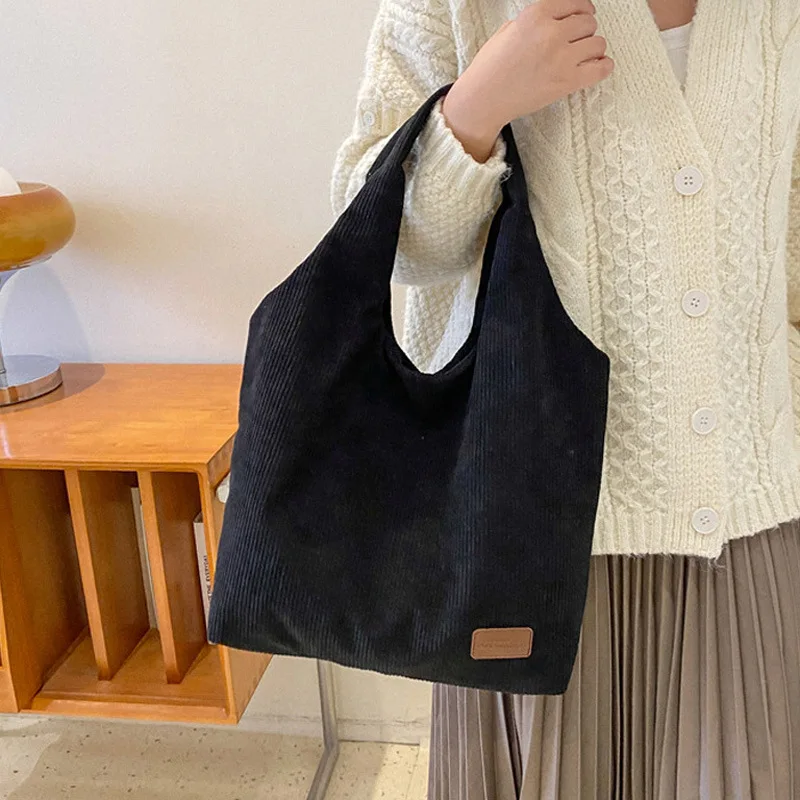 

Corduroy Canvas One-shoulder Bag Girls' Simple Cloth Bag Urban Leisure Large-capacity Commuter One-shoulder Handbag women bag