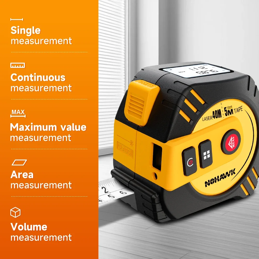 2-in-1 Laser Tape Measure 40/80M Laser Distance Measuring Smart Energy Ruler Hig