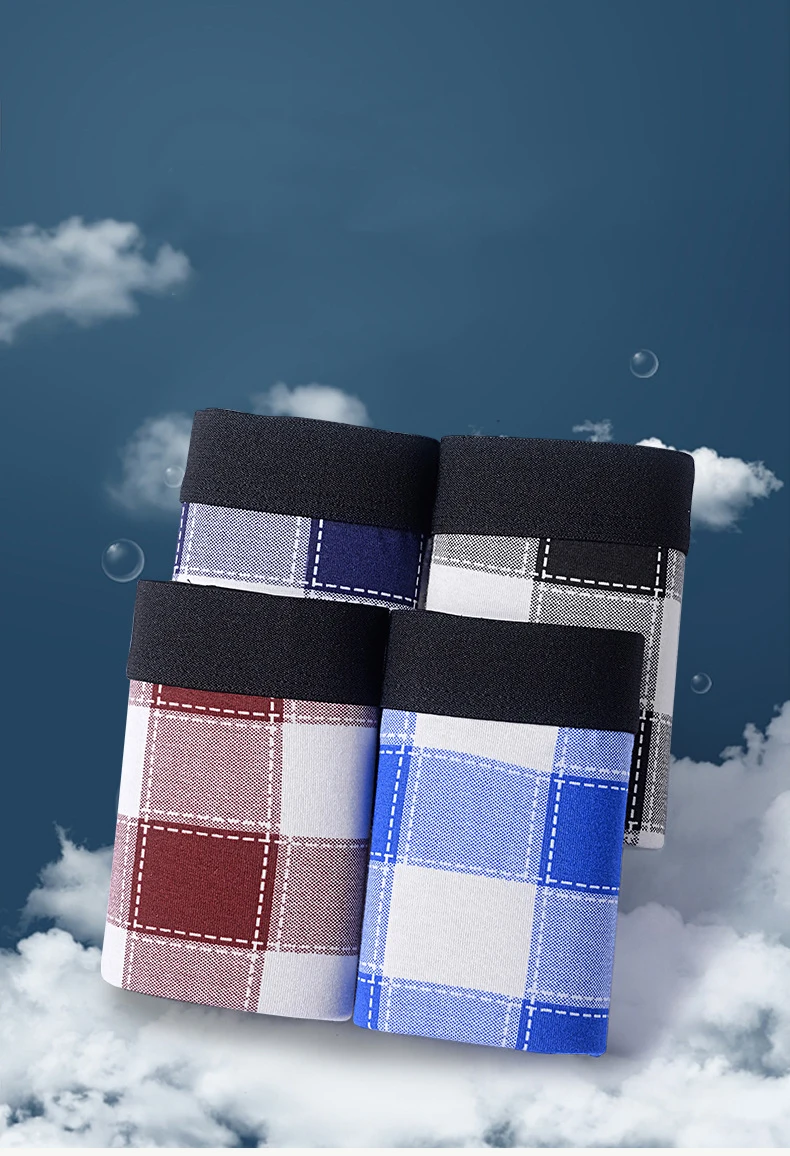 4Pcs herren Boxer Shorts Baumwolle Plaid Print Unterwäsche Männer Shorts Sexy Unterwäsche Klassische Boxer Atmungsaktive Herren Boxer Unterhose – Detail 1