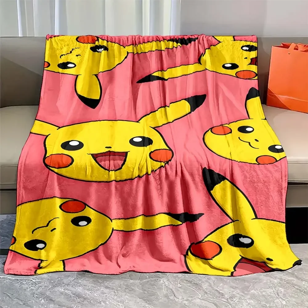 Pokemon Cartoon Anime Flannel yellow Blanket Pikachu Figures Home Sofa Lunch Break Blankets Children Student Christmas Kid Gift 6