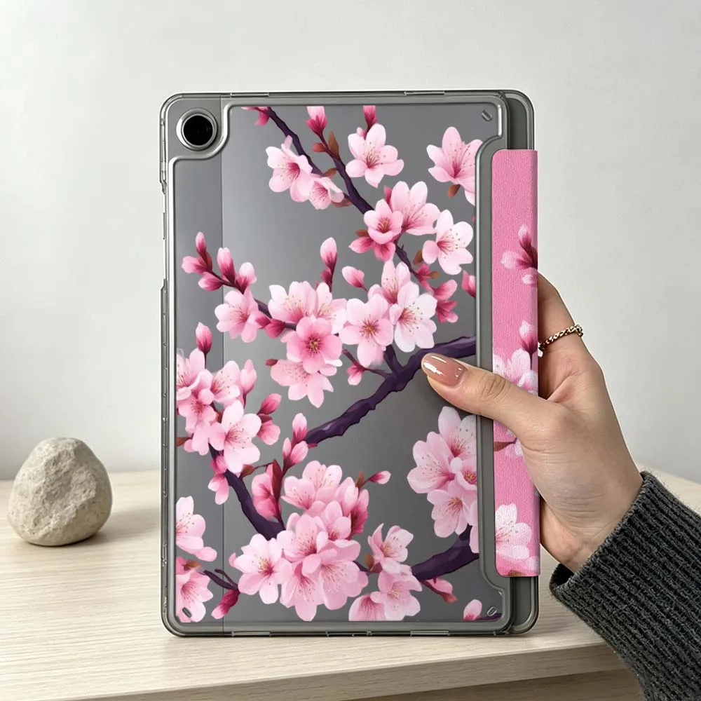 Pink Cherry Blossom Pattern Soft Foldable Tablet Case