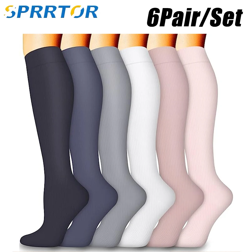 

6 Pairs Compression Socks Women Men Knee Stocking 20-30mmHg Edema Diabetes Varicose Veins Compression Socks Running Sport Sock