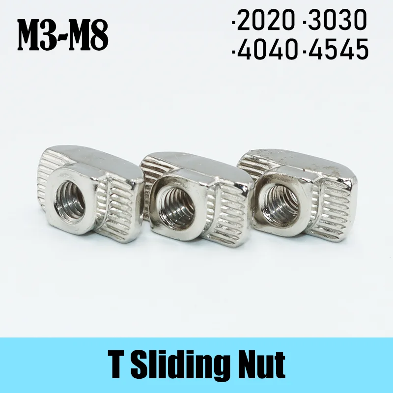 20pcs/10pcs M3 M4 M5 T Nut Hammer Head Fasten Nut Connector Nickel Plated For 20 Series Slot Groove 6mm M3 M4 M5