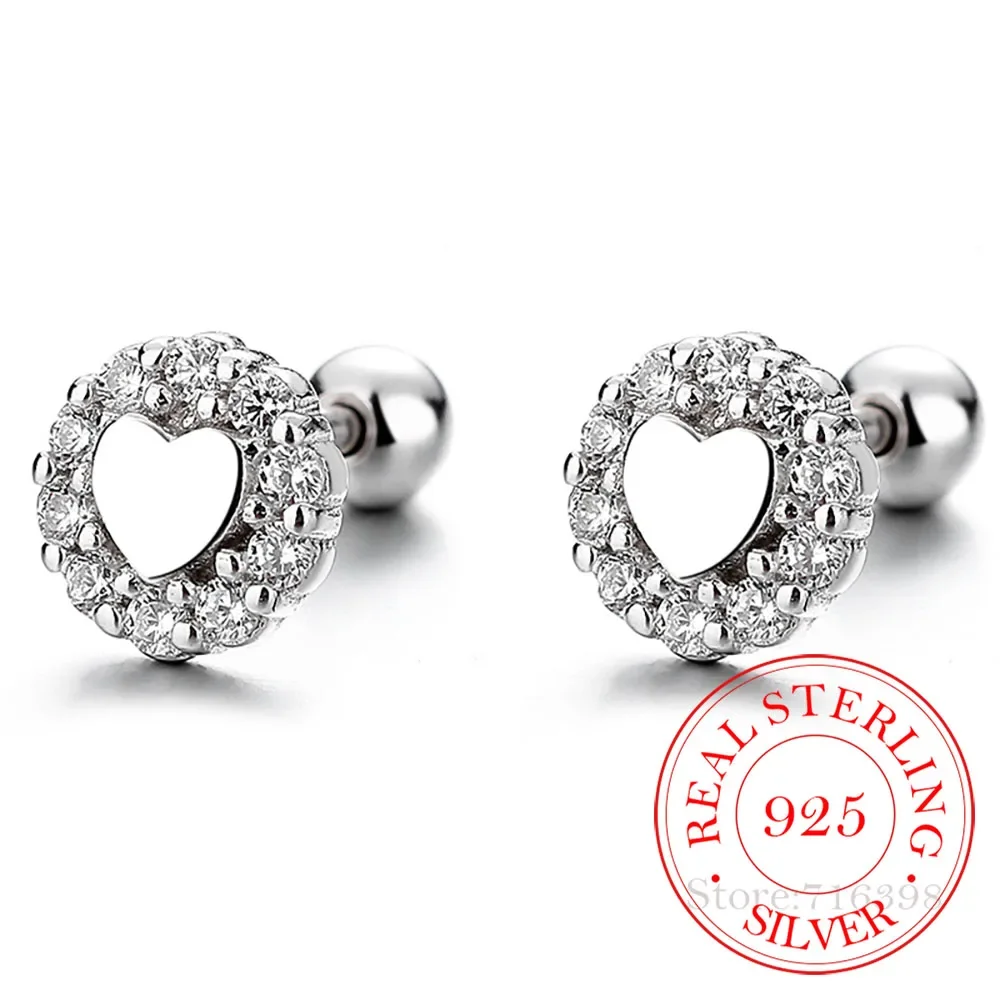 

925 Sterling Silver cute heart crystal Thread Stud Earrings For Women Kids 2022 wedding Party Jewelry Gift Female Pendientes