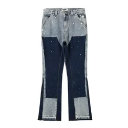 Men's jeans splashed with ink, couple jeans spliced with American fashion brands bombing street fashion Y2K bell bottoms