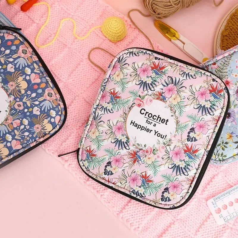 Knitting Tool Organizer Waterproof Knitting Tool Organizer Multi-Compartment Crochet Hook Case with Customizable Floral Print Locking Zipper