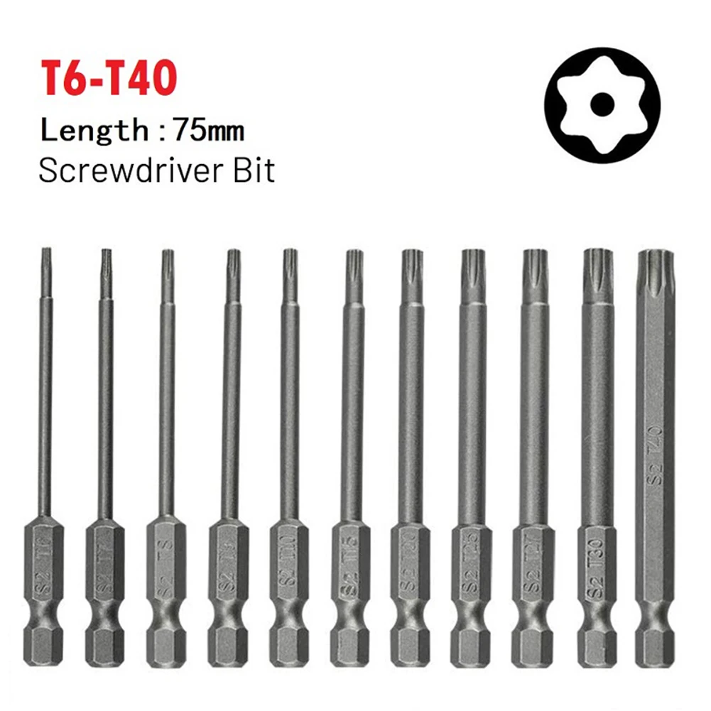 

1pc T40 Magnetic Head Torx Screwdriver Bit 75mm Security Tamper Proof Star T7 T8 T10 T15 T20 T25 T27 T30 T40 Alloy Steel Magnet