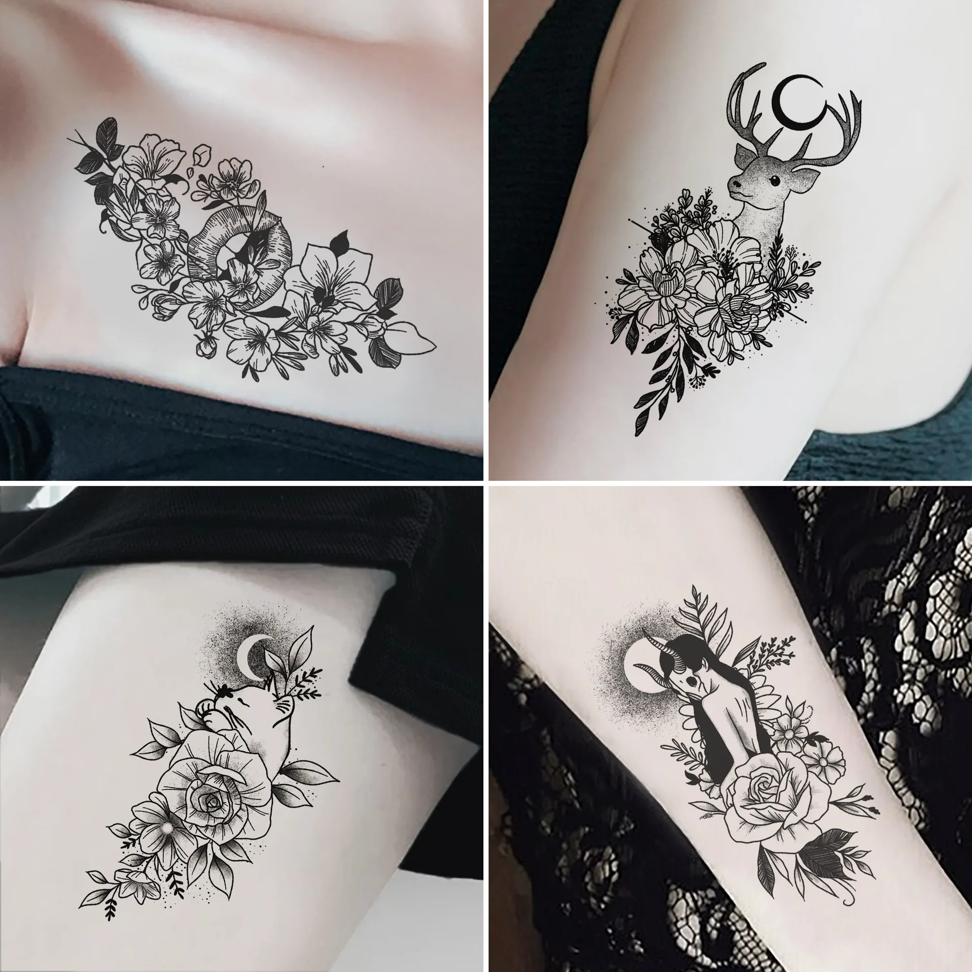 30Pcs Black and White Flower Tattoo Stickers Butterfly Rose Cartoon Small Fresh Temporary Tattoo Stickers Waterproof Cover Scar. 3