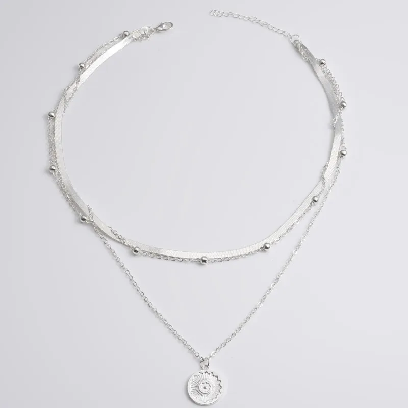 Silver Color Multi-layer Flowers Pendant Necklace for Women Exquisite Three-Layer Sweater Chain Jewelry for Gifts