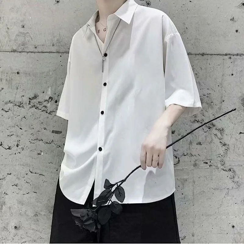Men's Solid Short Sleeve Turn-down Collar Capable Shirts Simplicity Handsome Loose Formal Office Casual Summer Clothing