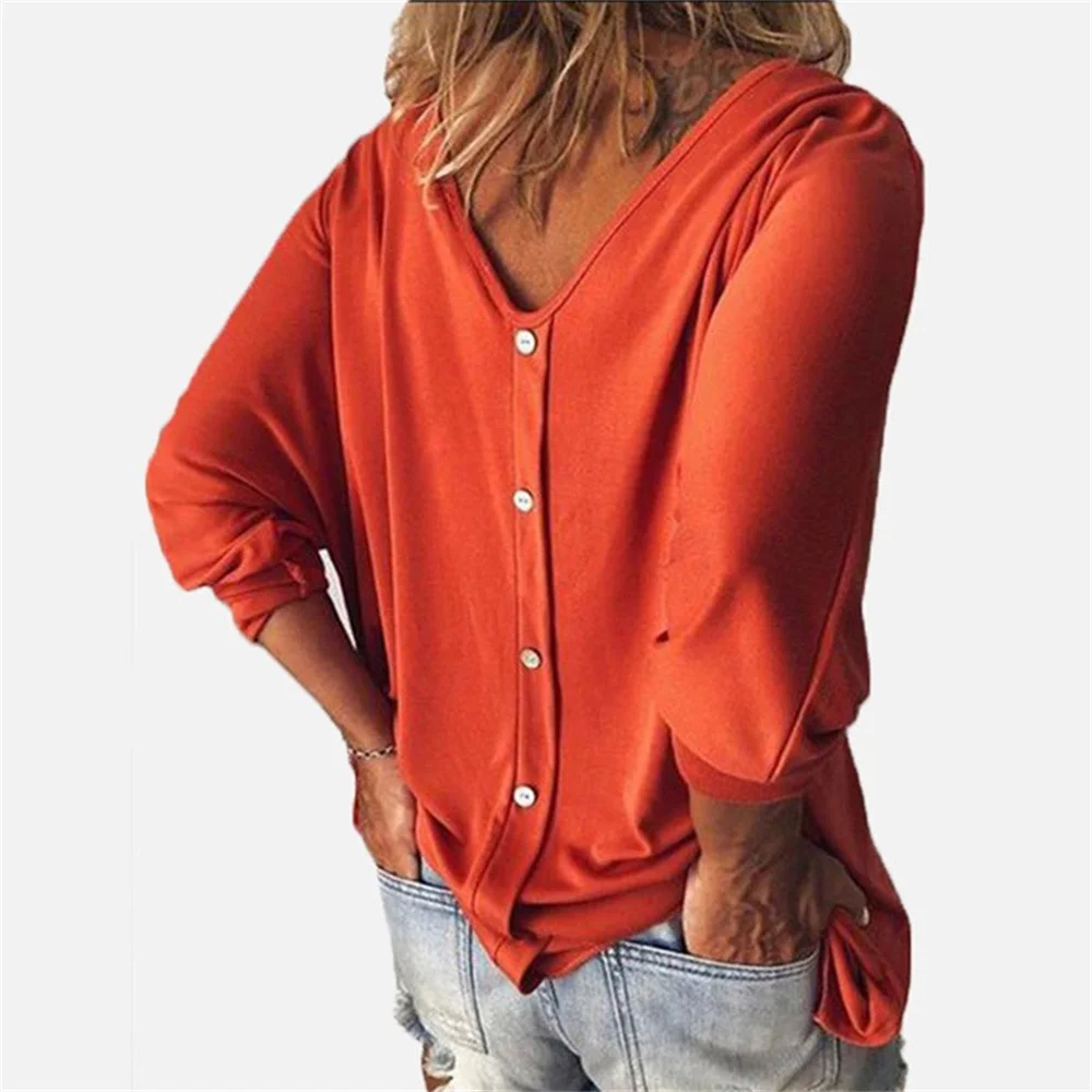 

Solid Color Half-Sleeve V-Neck Button Ladies Shirt Summer Women's Casual Blouse 2022 New Women Vintage Loose Tops Femme Blusas