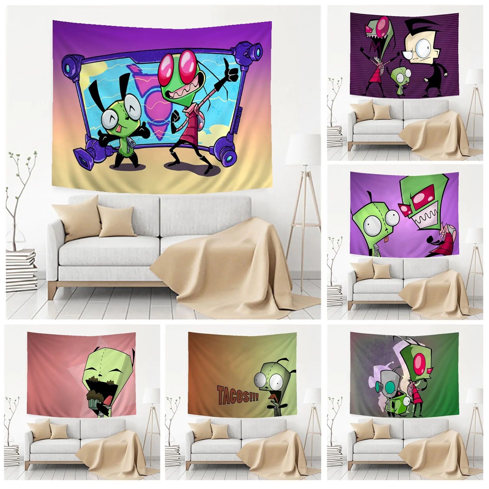 Invader Zim DIY Wall Tapestry Indian Buddha Wall Decoration Witchcraft Bohemian Hippie Cheap Hippie Wall Hanging