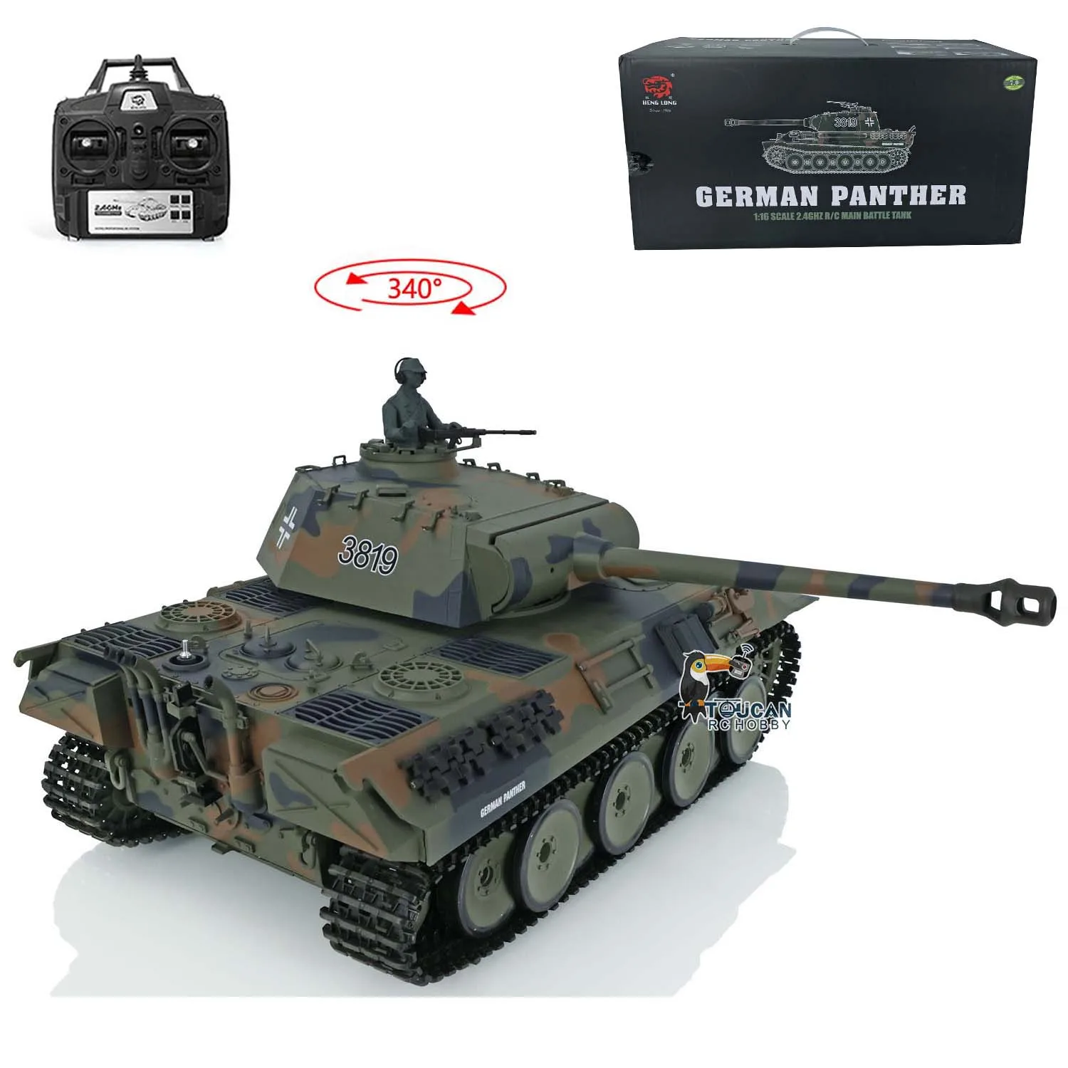 Henglong 1/16 German Panther V RTR RC Tank 3819 With 2.4Ghz Radio Control 7.0 Plastic Version Model For Christmas Present 2