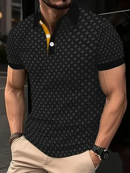 2026 Summer New Style Men's Short-Sleeved Polo Shirt with 3D Polka Dot Pattern Print - Comfortable Soft and Breathable