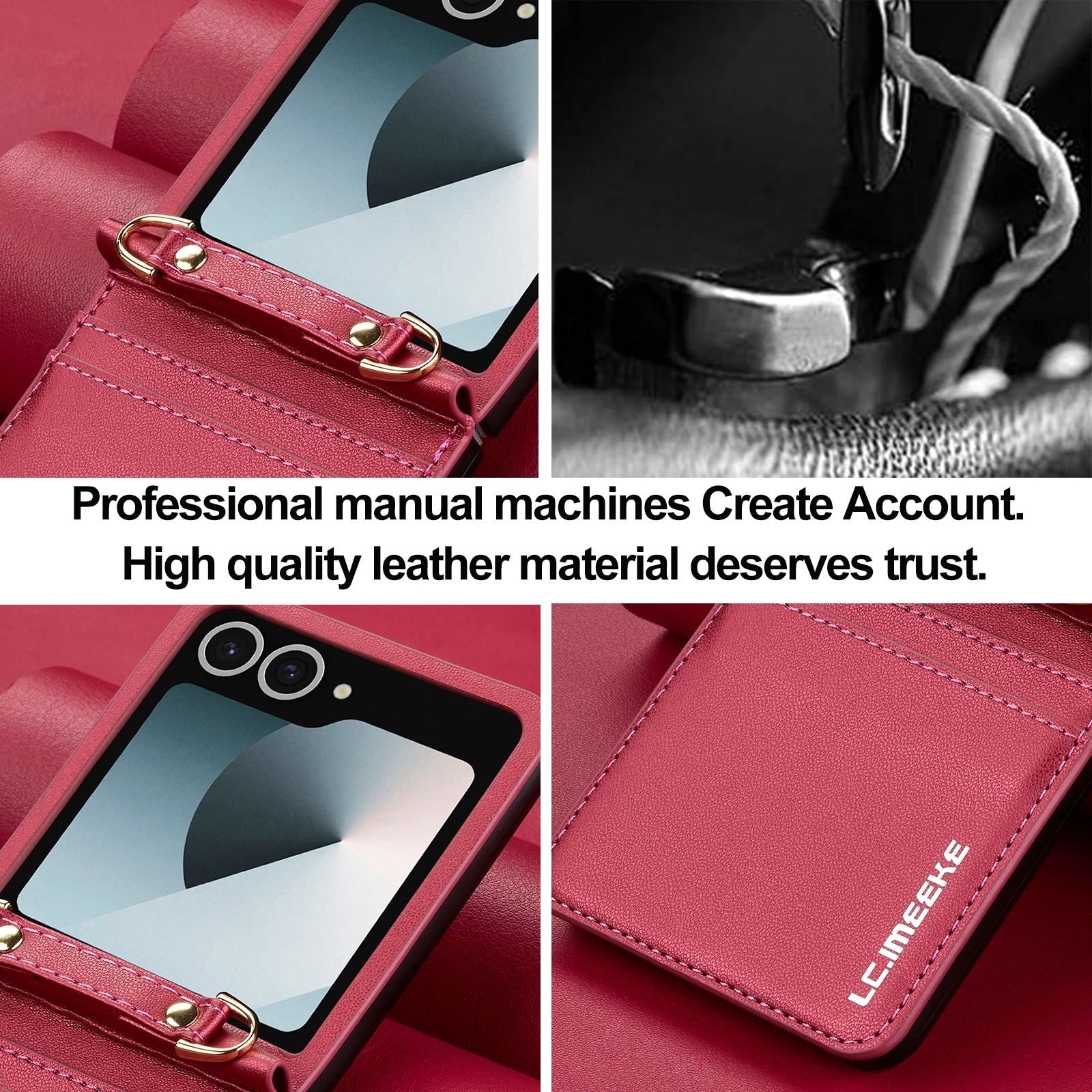 Luxuriöse Leder-Handyhülle für Samsung Galaxy Z Flip 7, FE 6, 5, 4, 3, weiche, schlanke Riemenhalterung, modische Damen-Abdeckung – Detail 11