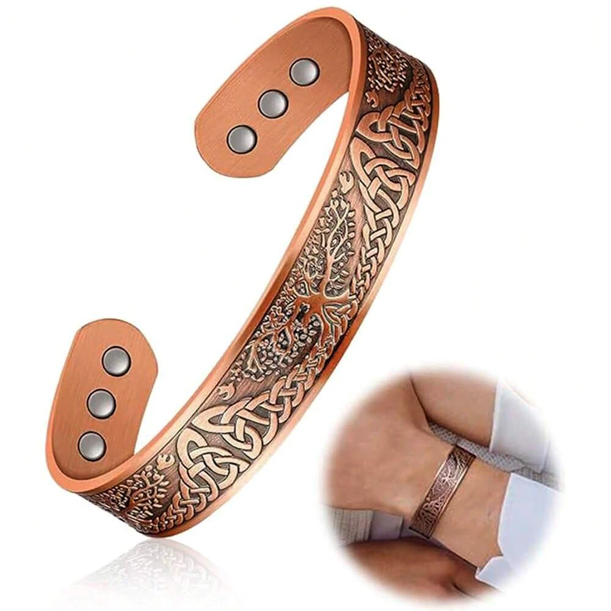 Magnet Retro Bracelet With Life Tree Pattern Arrangement Magnetic Men's Antique Copper