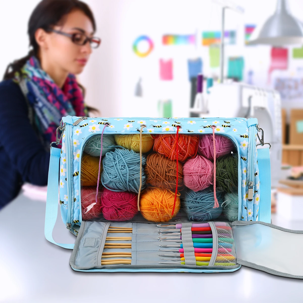 Wool Crochet Storage Bag Diagonal Package Yarn Storage Bag Waterproof Travel Knitting Tote for Sewing Tools yarn storage bag yarn storage organizer