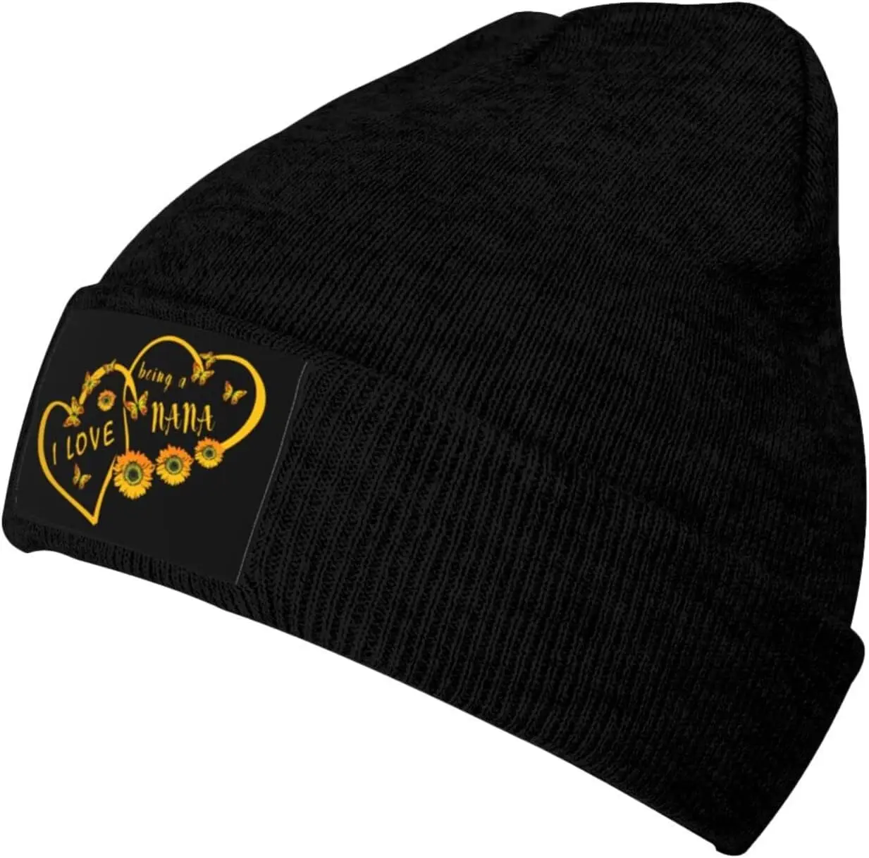 

Blessed to Be Called Nana Sunflower Heart Soft Stretch Warmth Beanie,Men Women Cuffed Thick Skull Knit Hat Cap Black