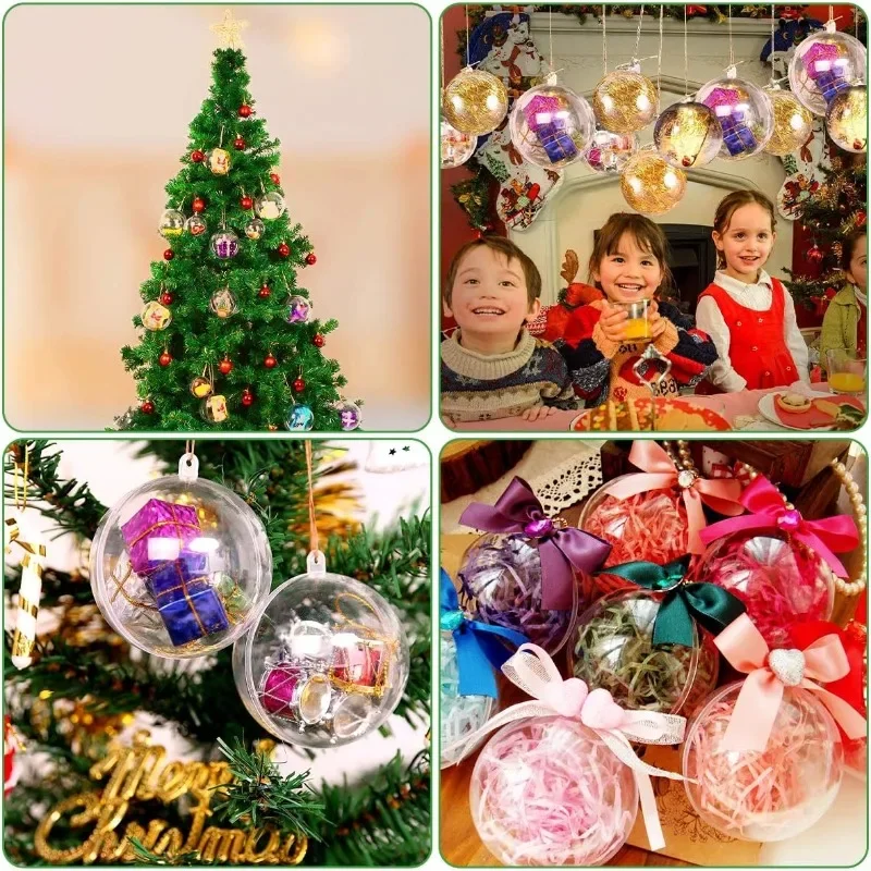 1/20pcs Clear Christmas Balls Plastic Hollow Ball DIY Fillable Bauble OrnamentsWedding Party Xmas Tree Hanging Home Decor Gifts