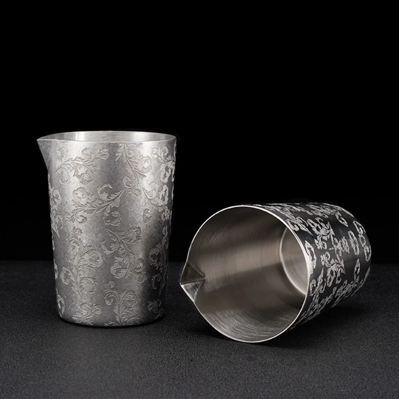 Stirring Tin Stainless Steel Carved Pattern Cocktail Mixing Glass Double-Walled Cocktail Accessories Bar Accessories