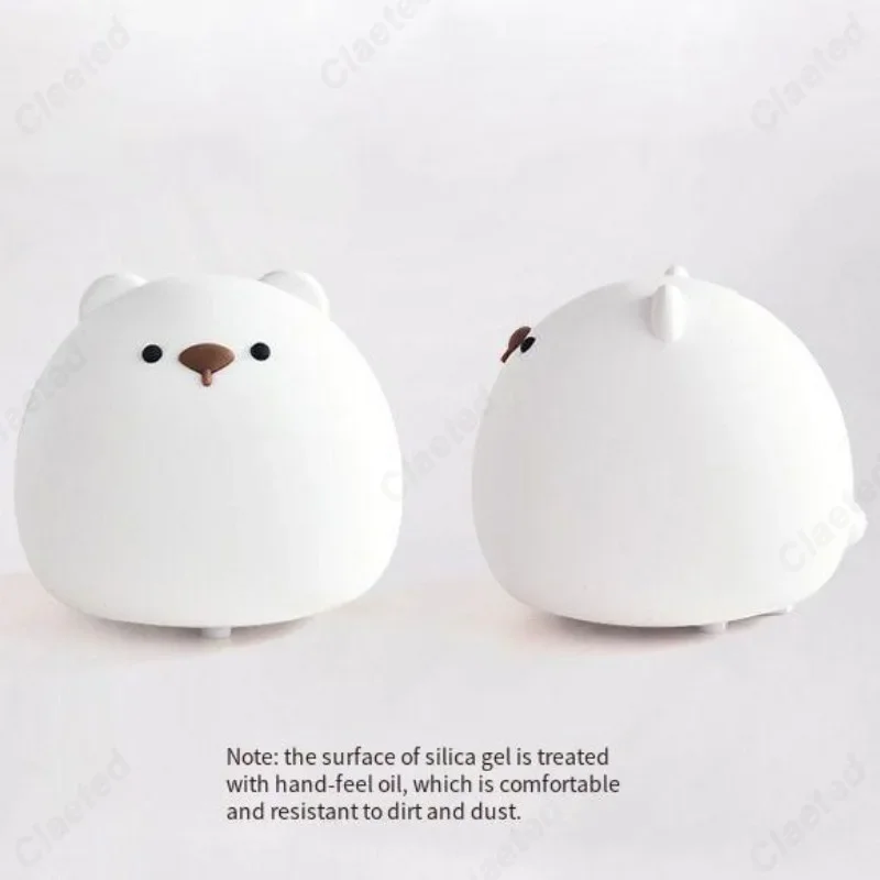 Creative LED Silicone Animal Bear Touch Night Light USB Charging Port for Children/Girls Bedroom Bedside Warm Desk Lamp 2